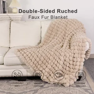 High Quality 100%polyester Luxury Super Soft Brown Blend Knit Faux Fur Throw Blanket for Sofa Home Decoration