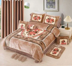 High Quality 12pcs Colorful Warm Printed Super Soft Bedding Velvet Raschel Blanket and Curtains Set for Winter