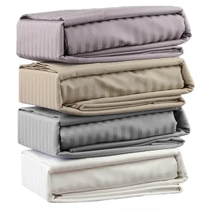 High Quality 200TC 100% Cotton Satin Stripe Hotel Bedding Set Quality King/Queen/Twin Sizes 3cm Covers Hotel Bedsheet Linen Set