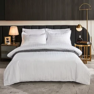 High Quality 300tc 100% Cotton Satin Stripe Hotel Bedding Set King queen twin Sizes 3cm Covers Hotel Bedsheet Linen Set