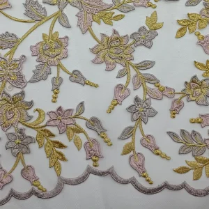 High Quality 3D Embroidery Flowers Design Mesh Fabric for Fashion Dress of Garment Accessories