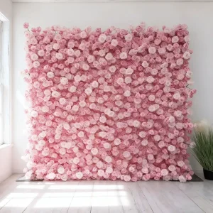High Quality 3D Fabric Artificial Pink Rose Wall Home Decor Restaurant Decoration and Wedding Ceremony Event