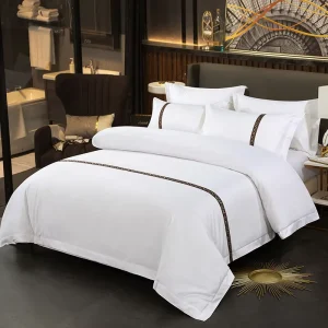 High Quality 5 Star Hotel Bedding Sets Luxury 100% Pure Cotton White 4pcs Flat Bed Sheet Duvet Cover and Pillowcases