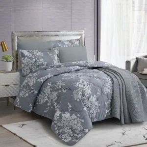 High Quality 6pcs Polyester All season Grey Polyester Comforter Quilted Soft Blanket Solid Color Bed Sheet Printing Bedding Set