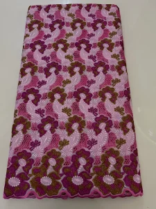 High Quality African Cotton Lace Fabric Hollow Out Embroidered Guipure Fabric with Rhinestones for Occasion & Bridal Dresses