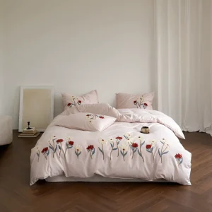 High Quality All Cotton Bedding Set 4pcs Sanded Soft Breathable Reactive Printed French Pastoral Floral Ruffle Duvet Cover Set