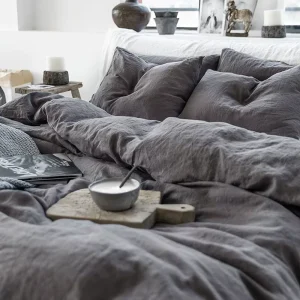High Quality Antibacterial Breathable Solid Color French Linen Stoned Washed Bedding Set Customized Size and Colors