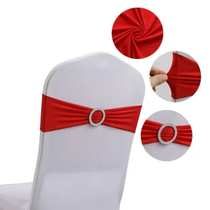 High Quality Banquet Party Bow Knot Decoration Stretch Elastic Peach Spandex Wedding Chair Sashes With Buckle