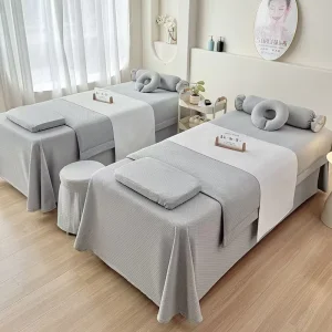 High Quality Beauty Salon Bedding Sets 4 Pieces Set 100% Cotton Knitted Massage Parlor SPA Bed Cover Beauty Bedspread Set