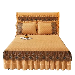 High Quality Bed Skirts Royal Winter Smooth Fabric Bed Cover Skirt Set European Girl Princess Designer Bedding Sets