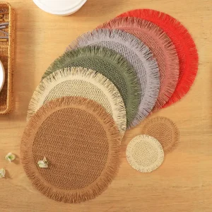High Quality Bohemian Fabric Eco Friendly Placemat Anti Slip Heat Resistant Tassel Dining Pad for Wedding Home