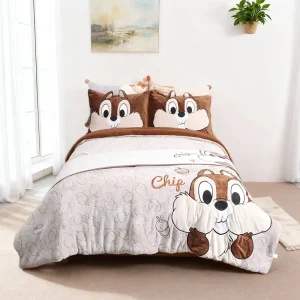 High Quality Cartoon Mouse Embroidery Autumn/Winter 3-Piece Comforter Set Flannel Surface Sherpa Polyester Filling Customizable