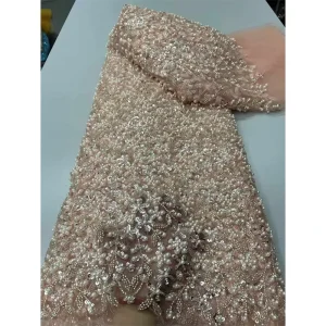 High Quality China Lace Polka Dot Handmade Beads Embroidered Mesh Fabric Wedding Home Textile for Girls 5 Yards
