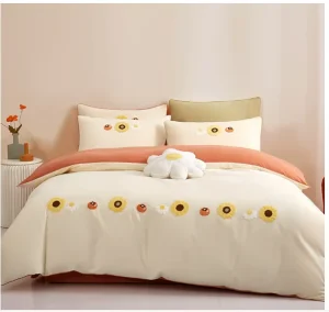 High Quality Comfortable Soft Flower Pattern Embroidery Anti mite Duvet Cover Sets Bedding for Home Use