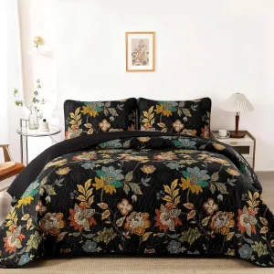 High Quality Comfortable Soft King Size Bedspread 3D Printed Floral Polyester Bed Cover Set with Pillowcase for Home