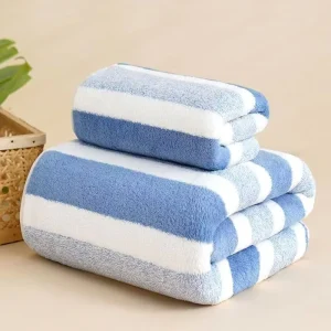 High Quality Coral Bath Towel Multiple Colors Stripe Hand Towels Thickening Beach Towels