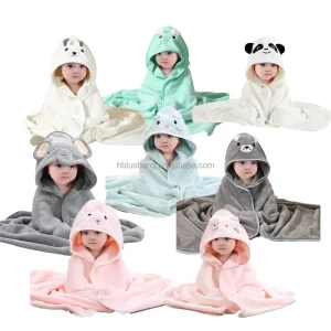 High Quality Coral Fleece Woven Thick Hooded Baby Girls Boy Poncho Toddler Kids Bath Towel for Bathroom Use