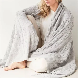 High Quality Custom 100% Pure Cashmere Blanket Cable Knitted Blanket Throw for Bed