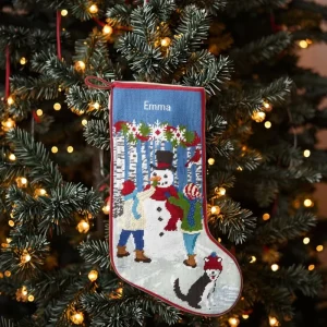 High Quality Custom Christmas Stocking for Kids Cute Reindeer Snowman Pattern Personalized Name Decor Needlepoint High Touch