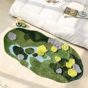High Quality Custom Polyester Puzzle Pattern Washable Home Use Moss Rug Tufted Handmade Floor Mat