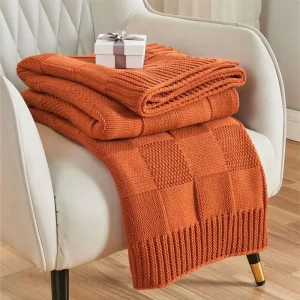 High Quality Custom Size Acrylic Knitted Blankets Winter Warm Soft Cable Jacquard Knit Blanket for Couch