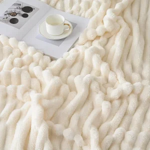 High Quality Custom Soft Warm Lightweight 3D Ribbed Fluffy Fleece Skin Friendly All Season Bed Blanket
