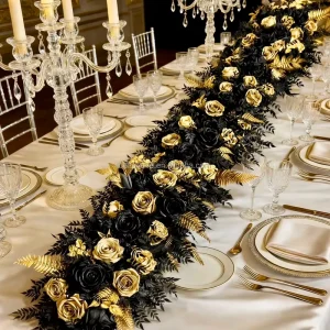 High Quality Customized Color Luxury Artificial Silk Modern Romantic Wedding Decoration Table Runner Flowers