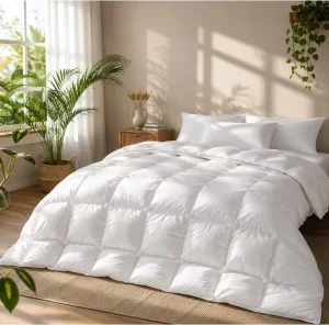 High Quality Duck Down Comforter for King Bed 30% Duck Down Fill 400TC Cotton Blend Cover Baffle Box Construction Down Duvet