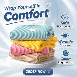 High Quality Eco-Friendly Modern Polyester Soft Striped Flannel Throw Blanket Bedding for Office Nap Decorative Use All-Season