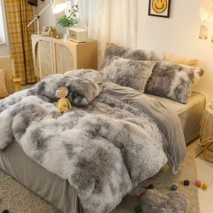 High Quality Eco-friendly Fluffy Faux Fur Shaggy Duvet Cover Flat Sheet Flannel Microfiber 4 PCS Duvet Bedding Set Comforter Set