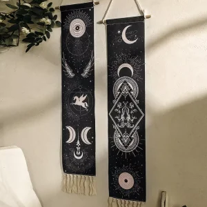 High Quality Eco friendly Woven Bohemian Black Sun Moon Handmade Tassel Tapestry New Cotton Home Wall Decoration