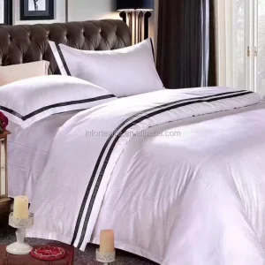 High Quality Embroidery 300TC Cotton Bedding Set Bed Sheet Polyester Hotel Bedding Set with Double Row Embroidery