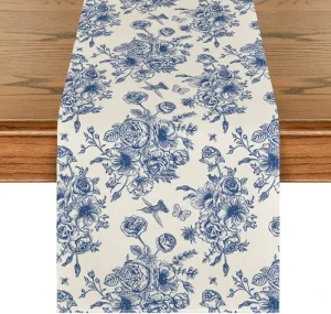 High Quality Fashion Simple Table Runner Customized Fashionable Table Decoration Blue Flower Party Tablecloth