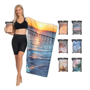 High Quality Floral Microfiber Printed Absorbent Quick Dry Sand Free Proof Beach Towel with Bag Pack
