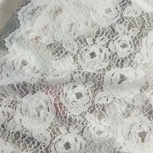 High Quality Floral Rose 92% Nylon 8% Spandex Soft Stretch Mesh Cord White Lace Fabric for Women Garment