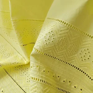 High Quality Fluorescent Yellow 60s Woven Embroidered Geometric Pattern Cotton Lace Fabric Breathable Upholstery Accessories