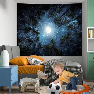 High Quality Forest Galaxy Blue Space Night Moon Stars Tapestry Aesthetic Milky Way Backdrop Dorm Living Room Wall Decor