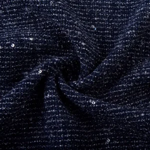 High Quality Glamorous Navy Sequin Tweed Fabric Textured Woven Material for Evening Gowns and Party Dresses