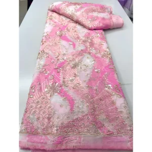 High Quality Guatemala Brocade Lace Fabric with Sequins and Beads for Elegant Women Party Dresses