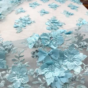 High Quality Handmade Beaded Rhinestones Embroidery 3D Flower Woven Heavyweight Lace Fabric Party Dresses Bridal Accessories