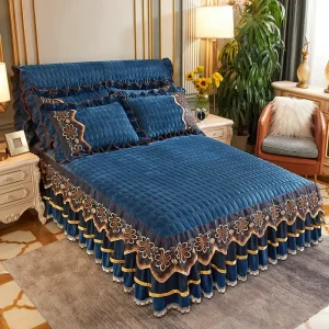 High Quality Home Bed Skirt Solid Color Lace Decoration Bed Skirt Custom Color Crystal Velvet Bed Skirt