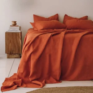 High Quality Hotel Orange Stone Washed French Linen Bedding Set Pure Linen Duvet Cover Set