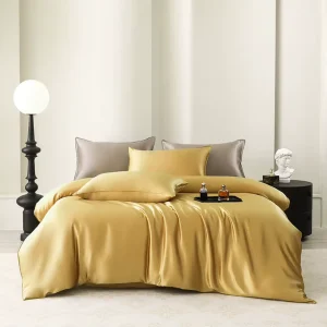 High Quality Ice Silk Set Printed Wedding Real Silk Bed Sheets Duvet Cover Luxury Reversible 4PC Kit 100% Pure Silk Bedding