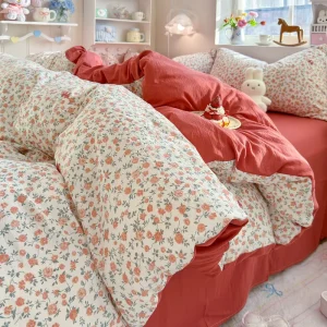 High Quality Ins Double layer Gauze Bed Four piece Set Children Cartoon Bedding Dormitory Bed Sheet Three piece Set Duvet Cover