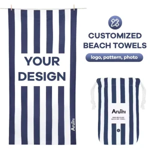 High Quality Jacquard Woven Cotton Striped Quick-Dry Spa Use Beach Towel with Logo Custom Print Sand Free
