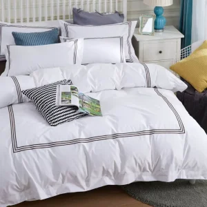 High Quality Luxury Design Line Pattern 100% Cotton Quilt Bedsheet Bedding Set