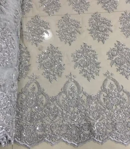 High Quality Luxury Heavy Beaded Lace Fabric Embroidery Machine Beads Sequin Tulle Fabric for Bridal Wedding Party Accessories