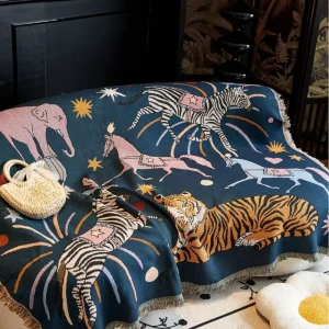 High Quality Modern Embroidered Woven Polyester Cotton All Season Anti Dust Mite Throw Sofa Blanket