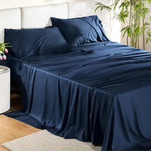 High Quality Modern Silky Soft Rayon Derived Bamboo Bed Sheet Set Includes 1 Fitted Sheet 1 Flat Sheet 2 Pillowcases Cooling