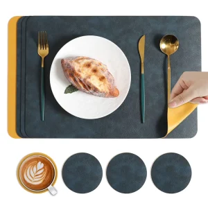 High Quality Nordic Customizable Leather Square Placemat Two-tone Waterproof Heat-resistant Insulation Dining Table Mat